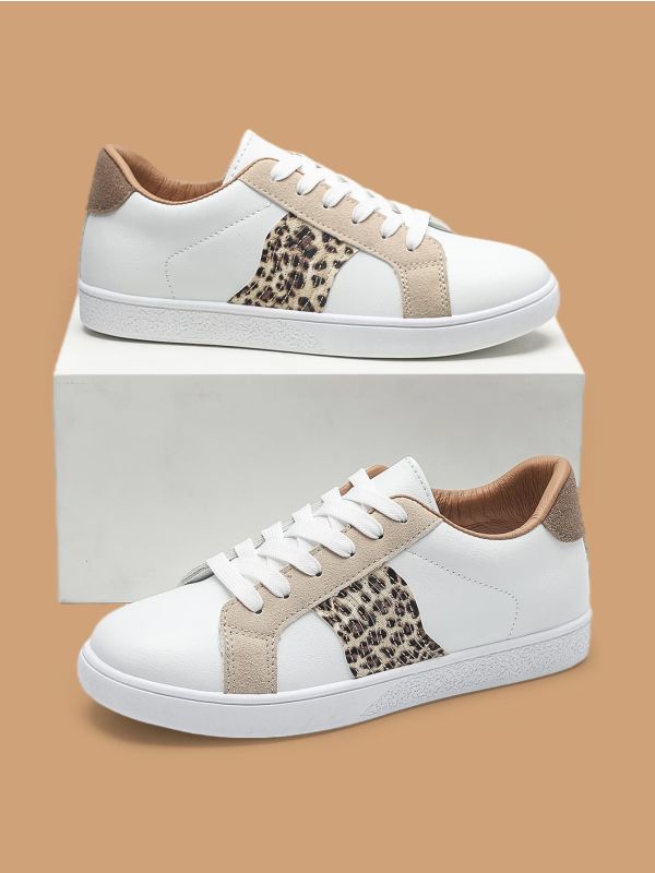 Colorblock Leopard Detail Lace-up Front Skate Shoes
