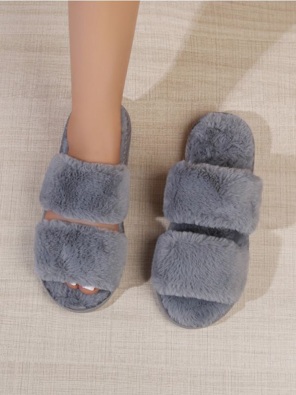 Double Strap Fluffy Bedroom Slippers