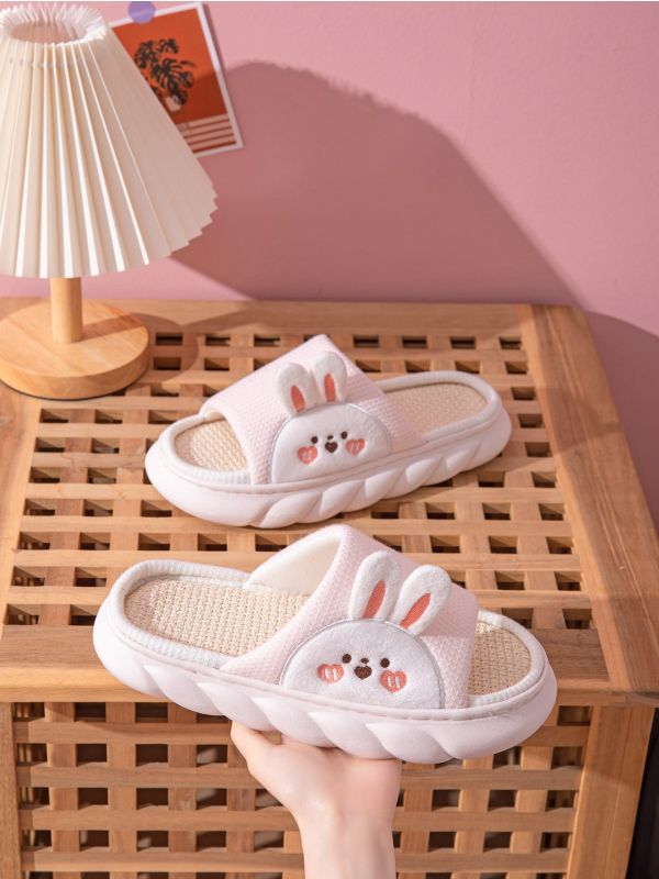 Cartoon Embroidered Rabbit Ear Decor Novelty Slippers