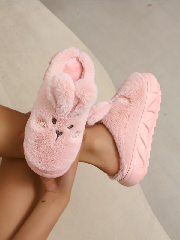 Cartoon Embroidered Fuzzy Novelty Slippers